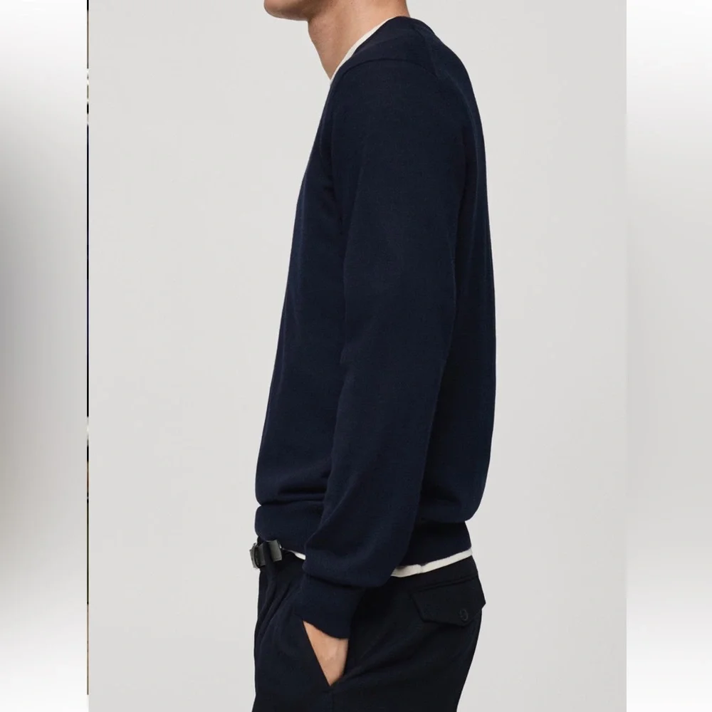 MANGO Wool Crewneck Sweater Dark Navy